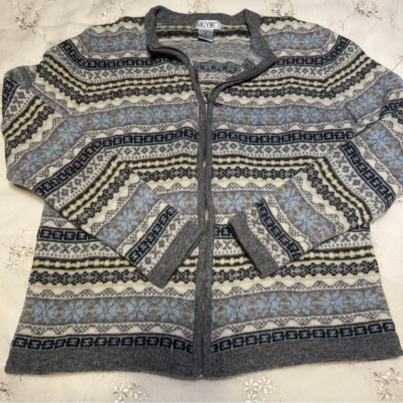 vintage skyr 100% lambswool zip-up fair isle cardigan – size small - Picture 2 of 5
